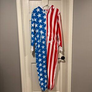 Tipsy Elves Fleece Jumpsuit Adult S American Flag Patriotic Hooded One-Piece